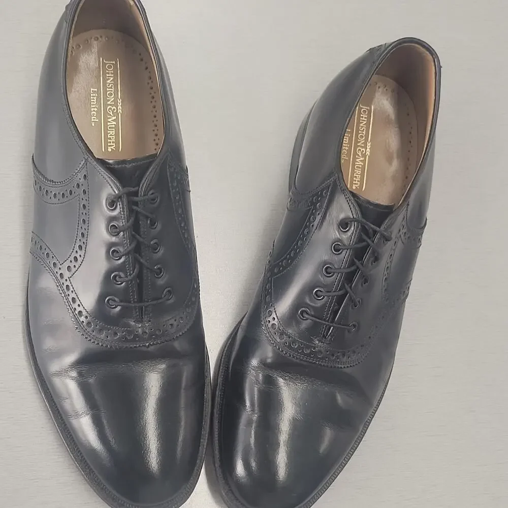 Johnston & Murphy Limited Black Leather Brogue Lace-Up Oxford Dress Shoes 10 D